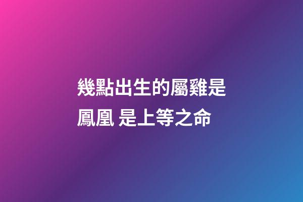 幾點出生的屬雞是鳳凰 是上等之命